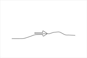 A line drawing of a mountain with an arrow pointing down vector