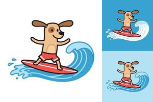Cute and Trendy Dog on a Surfboard with Sunglasses Gliding Over the Waves in a Bright and Colorful Beach Illustration vector