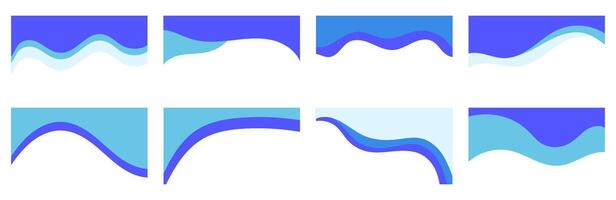 Modern abstract wave header designs in shades of blue with dynamic flow vector
