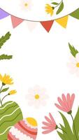 Easter eggs floral background spring greeting card template vertical banner social media story vector