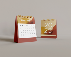 Two Mini Desk Calendar Mockups with Transparent Background psd