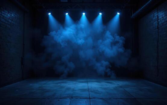 An empty room with blue lights and smoke photo