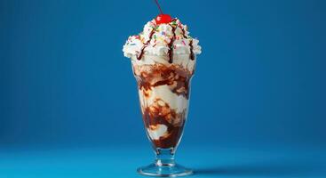 An ice cream sundae with a cherry on top photo