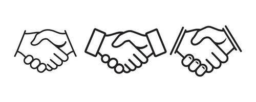 Business handshake thin line icon collection , Set of black and white Handshake icons vector