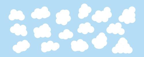 Set of cartoon cloud in a flat design. White cloud collection. Cloud. Abstract white cloudy set isolated on blue background. illustration. vector
