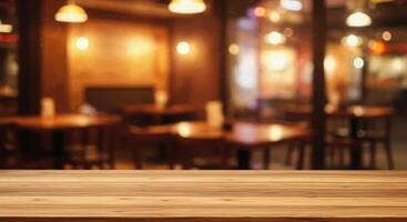 Empty table top on restaurant background photo