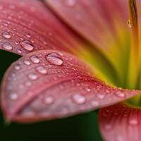 A close up of a pink flower with water droplets photo