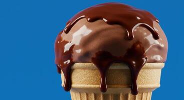 A chocolate ice cream cone with a drizzle of chocolate syrup photo
