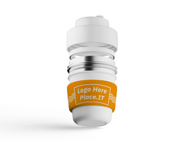 Single reusable cup with customizable label, metallic base, and white cap, displayed upright psd