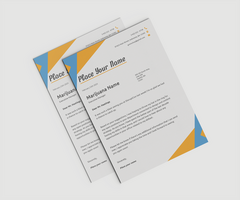 Three A5 papers with modern abstract design, stacked on white surface. psd