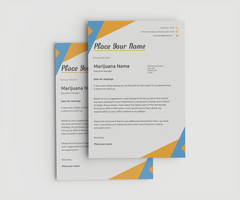 Two A5 paper mockups stacked with geometric modern design. psd