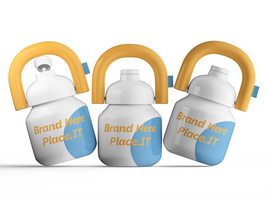 close up of three customizable insulated water bottles psd