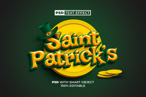 Saint Patrick's Text Effect Golden Style. Editable Text Effect. psd