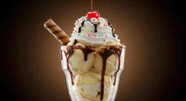 Ice cream sundae with cherry on top photo