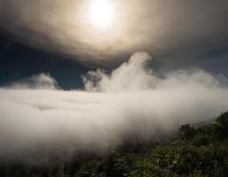 A view of the sun shining through the clouds photo