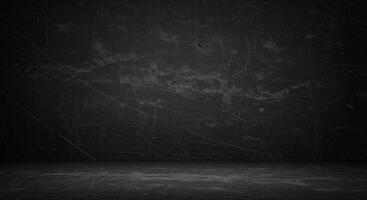 Black grunge wall background with concrete floor photo