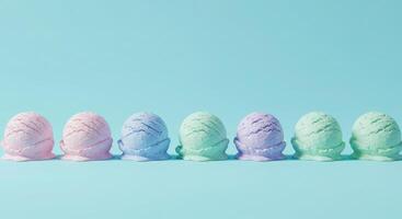 Six colorful ice cream balls on a blue background photo