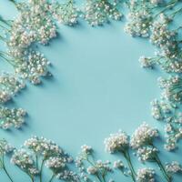 Lily of the valley flowers on blue background photo