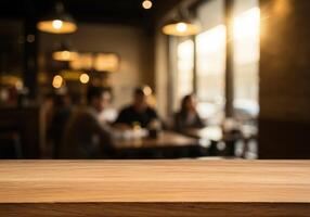 Table top in restaurant with people in background photo