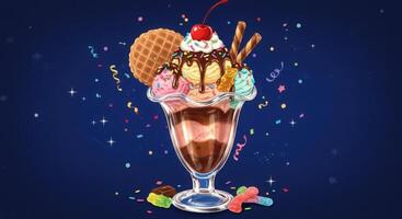 Ice cream sundae with cherry and ice cream photo