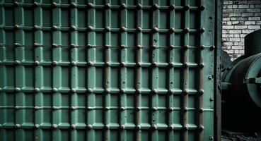 Green Metal Texture with Rivets in Striped Design and Blank Space for Text Overlay in Industrial Background photo