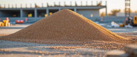 Pile of fine gravel in an open construction site during a sunny afternoon photo
