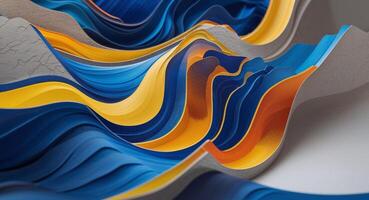Abstract artwork features undulating colorful layers creating a sense of depth. photo