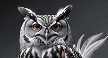 An owl with large eyes and feathers on its head photo