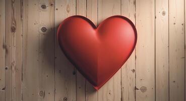 Rustic Wooden Background with a Red Heart Shaped Decor photo