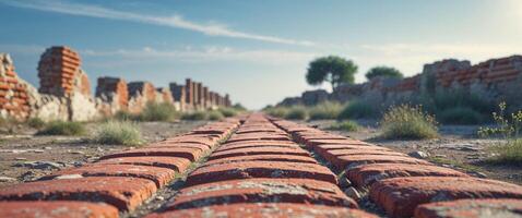 Ancient Brick Pathway in Archaeological Site. photo