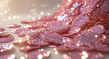 Shimmering Pink Sequins Textures and Reflections in a Festive Background. photo