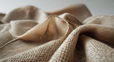 Woven burlap cloth shows subtle folds and textured surface. photo