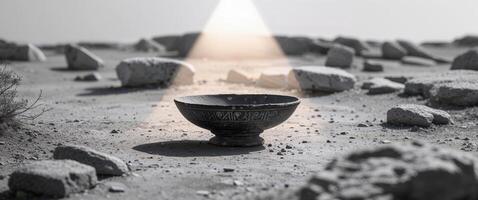 An image of a bowl on a desert floor photo