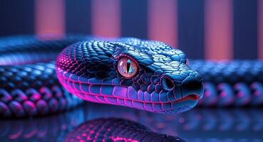 A snake with glowing eyes and a blue background photo