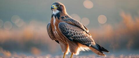 Majestic Bird of Prey Standing Proudly on Ground in Natural Habitat. photo