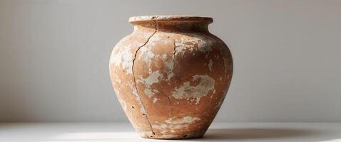 Ancient Terracotta Jar with Cracked Surface and Rustic Finish photo