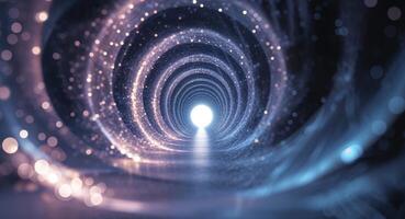 Glowing particles form abstract circular tunnel with depth of field. photo