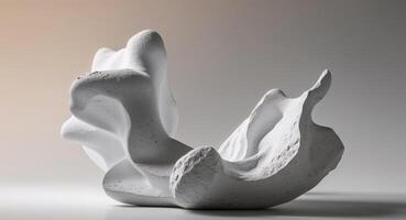 Abstract white textured sculpture on display with subtle backdrop lighting. photo