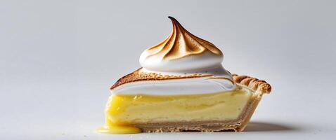 Lemon Meringue Pie Slice with Golden Meringue and Shortcrust Base photo