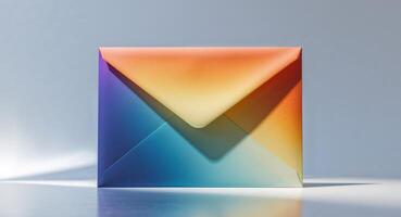 Colorful Gradient Envelope on Light Background for Creative Design and Stationery Projects. photo