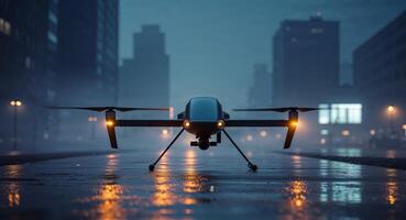 Aerial Vehicle Night Flight Illuminated Wall. photo