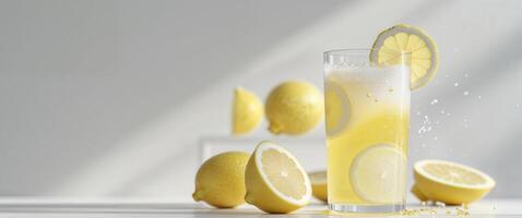Ginger Lemon Drink in Modern Style with Yellow and White Colors Representing a Refreshing Beverage photo