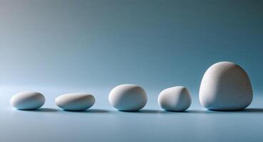 Several smooth white stones are arranged on a blue surface photo