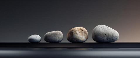 Four rocks are arranged in a row on a table photo
