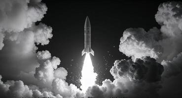 A rocket is taking off into the clouds photo