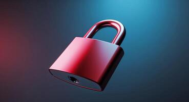 A red padlock on a blue background photo