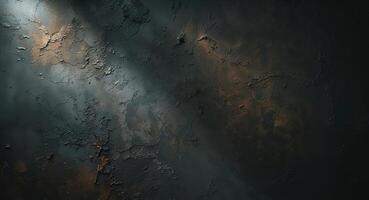 A dark, grungy wall with a light shining through it photo