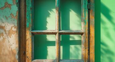 An old window with a green paint on it photo