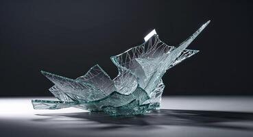shattered glass abstract art with sharp edges and dramatic lighting on black background. photo