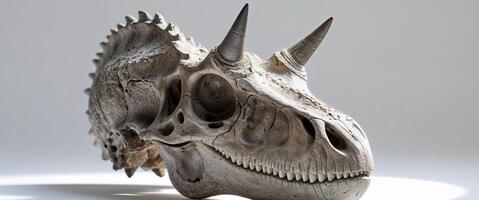 Fossilized Skull of a Dinosaur with Distinctive Horns and Texture photo